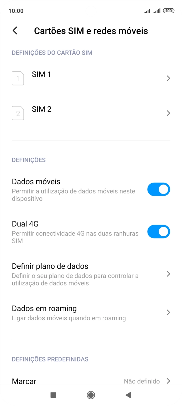 Prima o cartão SIM pretendido.