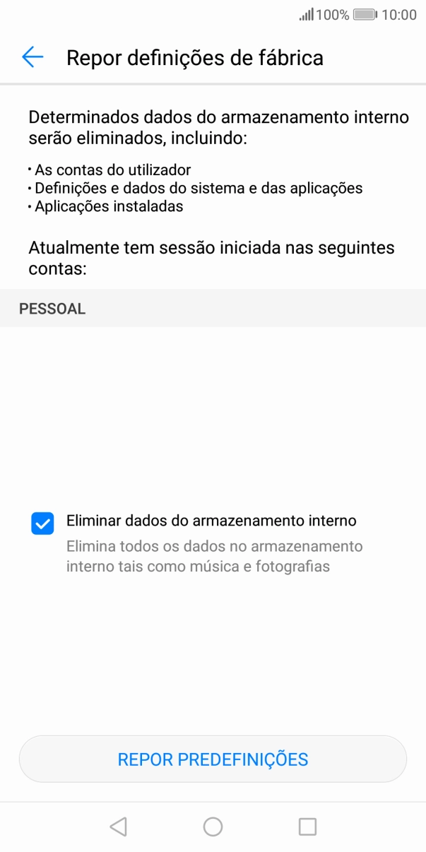 Prima REPOR PREDEFINIÇÕES.