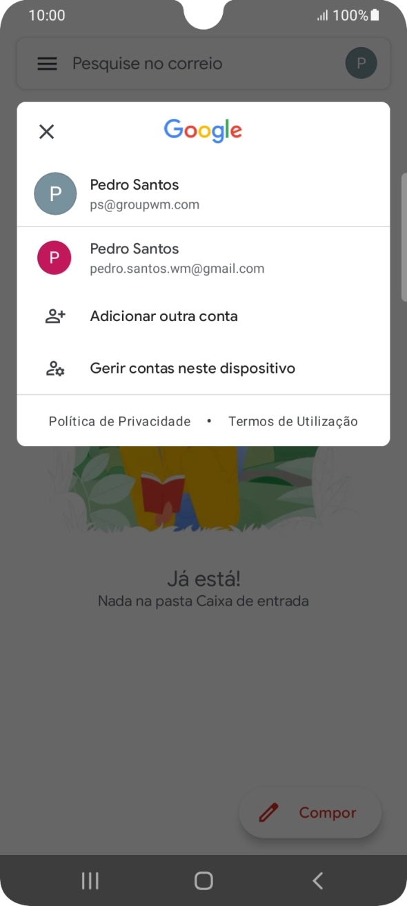 Prima a conta de e-mail pretendida.
