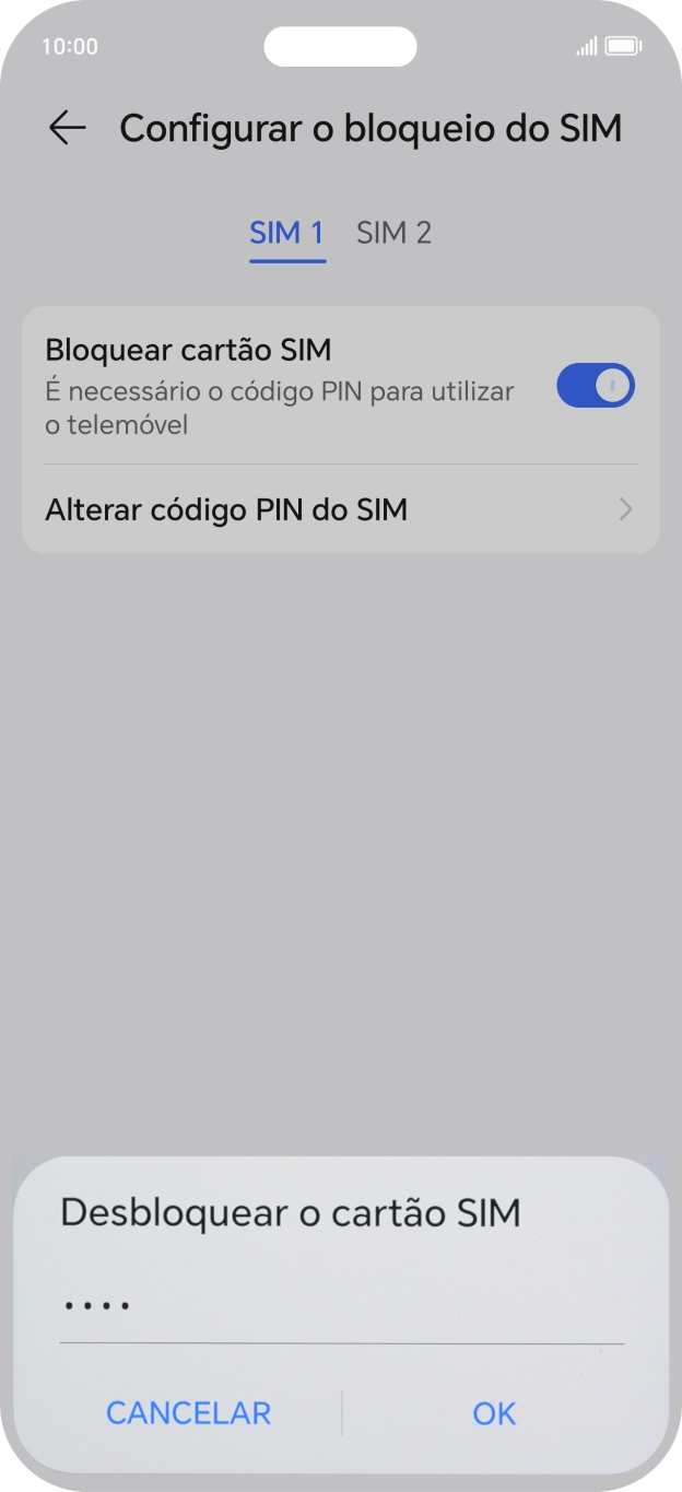 Introduza o seu código PIN e prima OK.