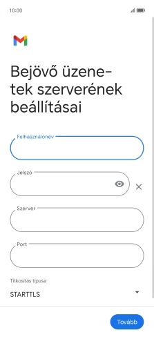 Kattints a „Szerver” alatti mezőre, és írd be az e-mail szolgáltatód bejövő szerverének a nevét.