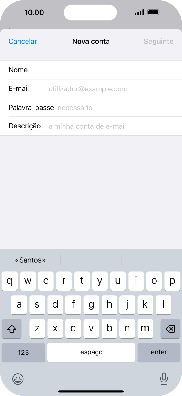 Prima E-mail e introduza o seu endereço de e-mail.