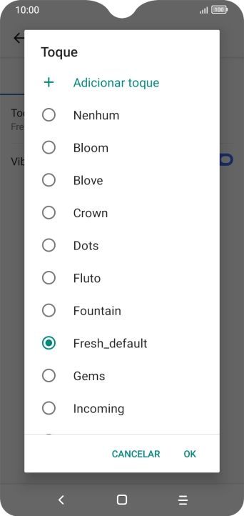 Prima Adicionar toque.