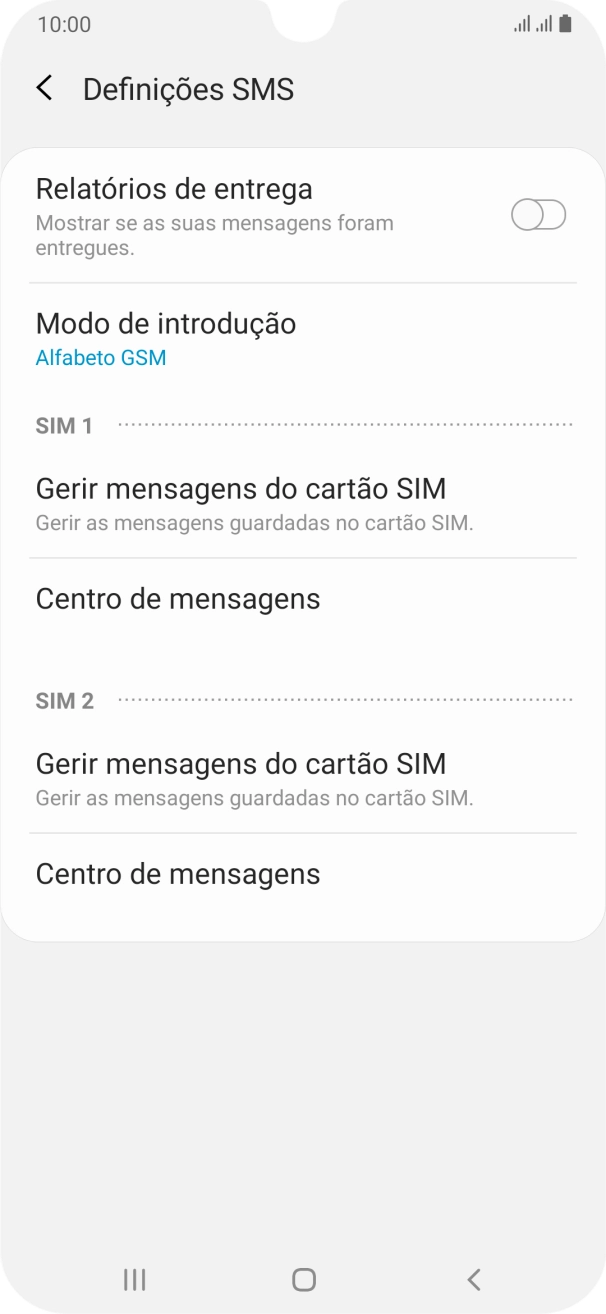 Prima Centro de mensagens sob o cartão SIM pretendido.