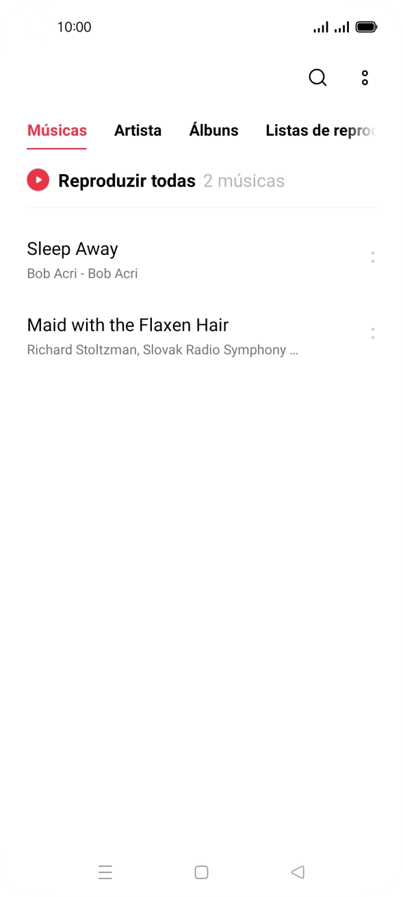Prima a categoria pretendida e dirija-se ao ficheiro de música pretendido.
