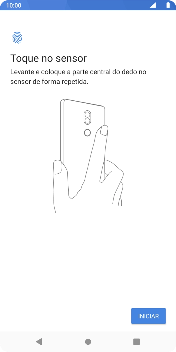 Prima INICIAR e siga as indicações no ecrã para definir a impressão digital como código de bloqueio.
