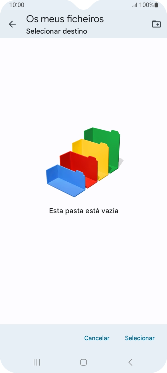 Se quiser criar uma nova pasta, prima o ícone de nova pasta e siga as indicações no ecrã para criar uma nova pasta.