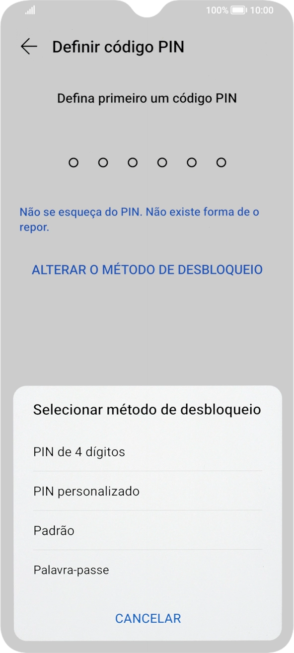 Prima o código de bloqueio do telefone pretendido e siga as indicações no ecrã para estabelecer um código de bloqueio adicional.