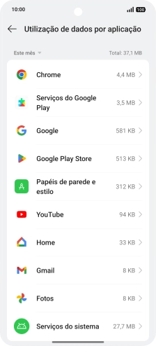 O consumo de dados de cada aplicação é mostrado sob o nome da aplicação.