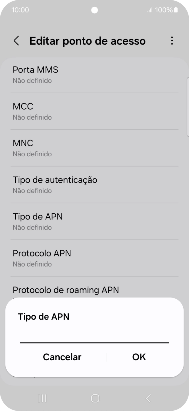 Introduza default e prima OK.