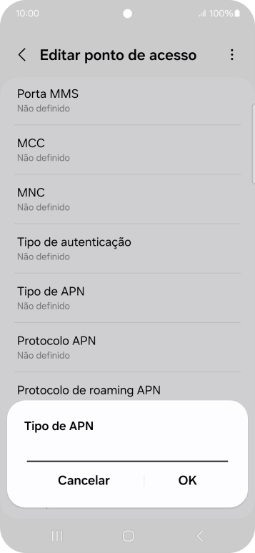 Introduza default e prima OK.