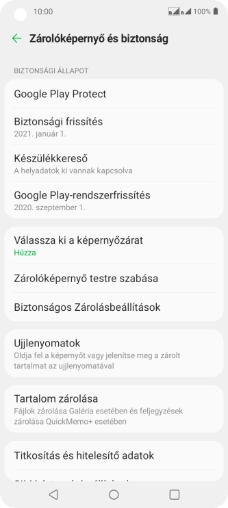 Válaszd az Ujjlenyomatok lehetőséget.