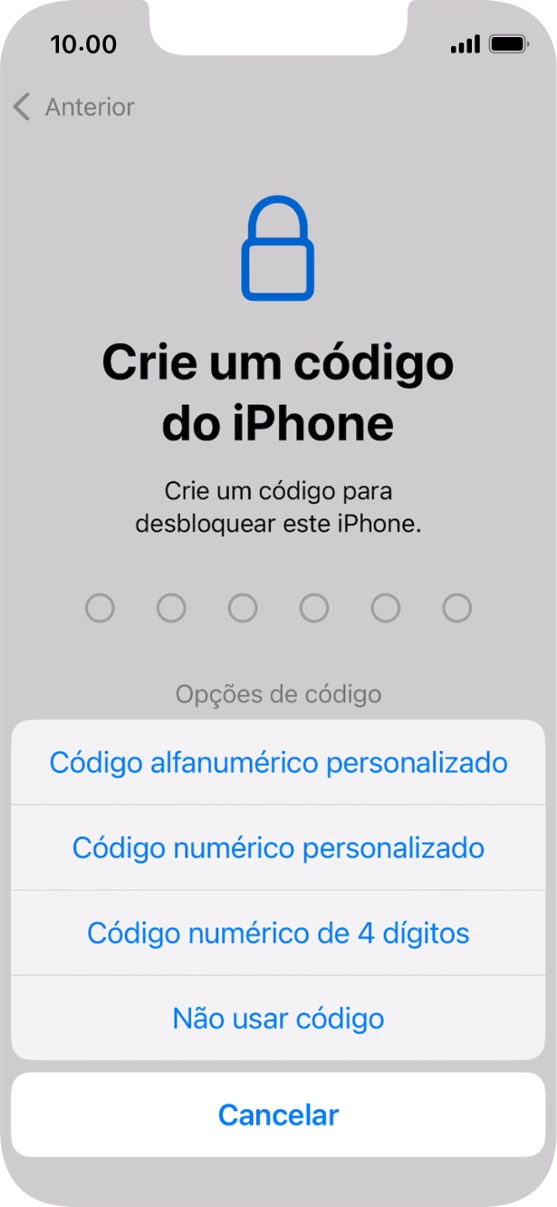 Siga as indicações no ecrã para ativar a utilização do código de bloqueio do telefone ou prima Não usar código.