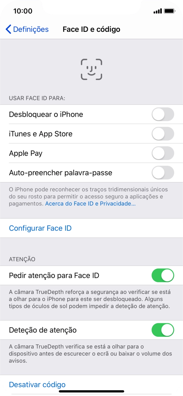 Prima Desativar código, e introduza o código de bloqueio.