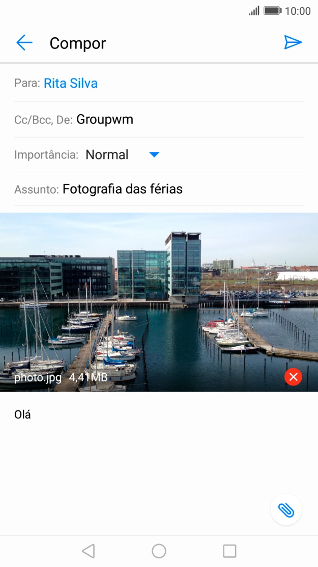 Prima o ícone para enviar quando terminar de escrever o seu e-mail.