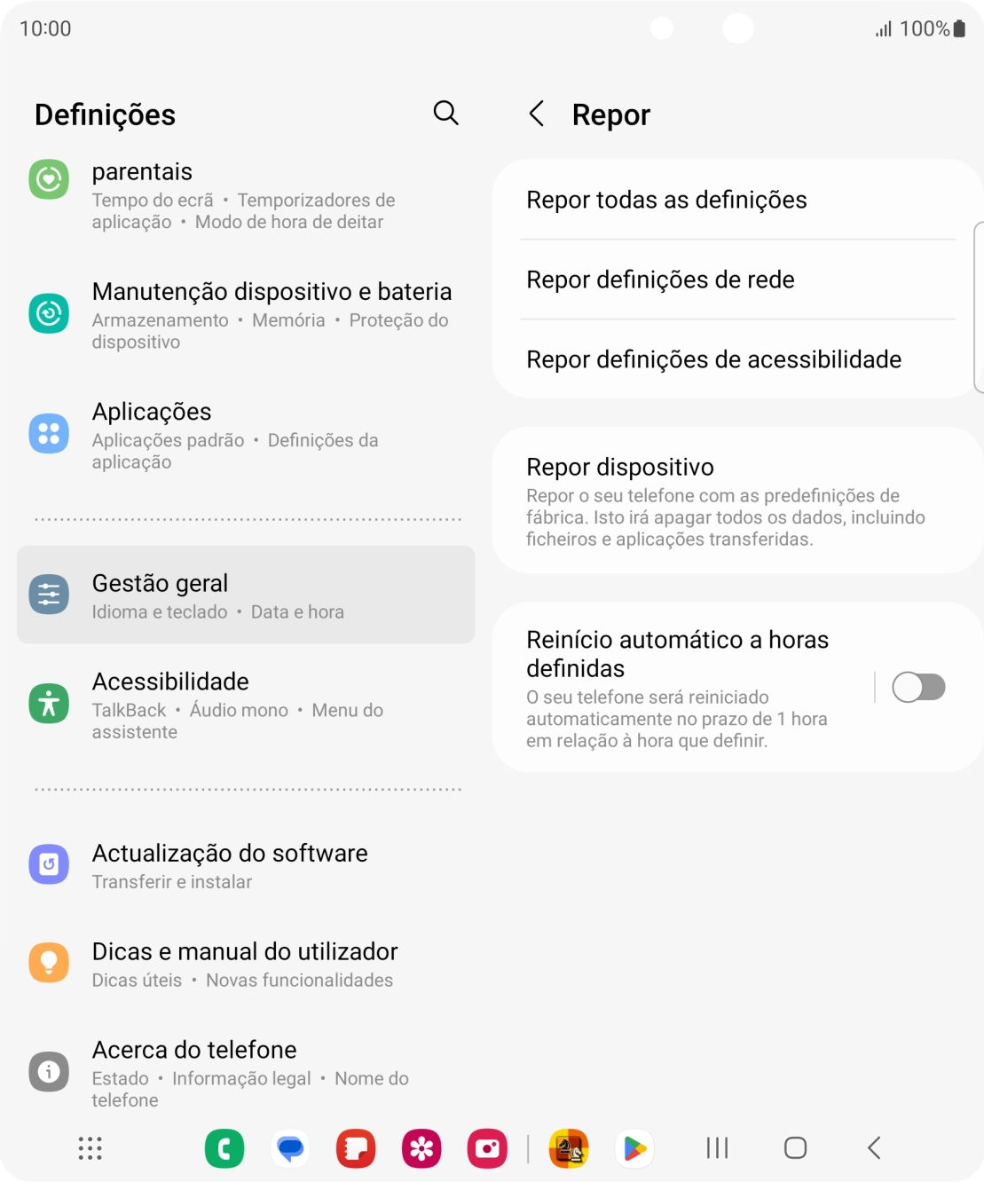 Prima Repor definições de rede.