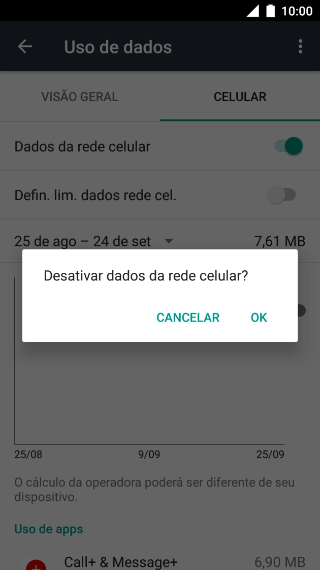 Para desativar os dados móveis, prima OK.