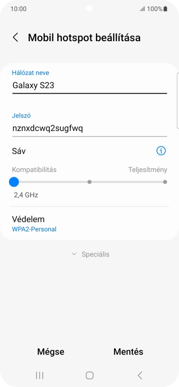 Kattints a „Hálózat neve” alatti mezőre, és írd be a Wi-Fi hotspot kívánt nevét.