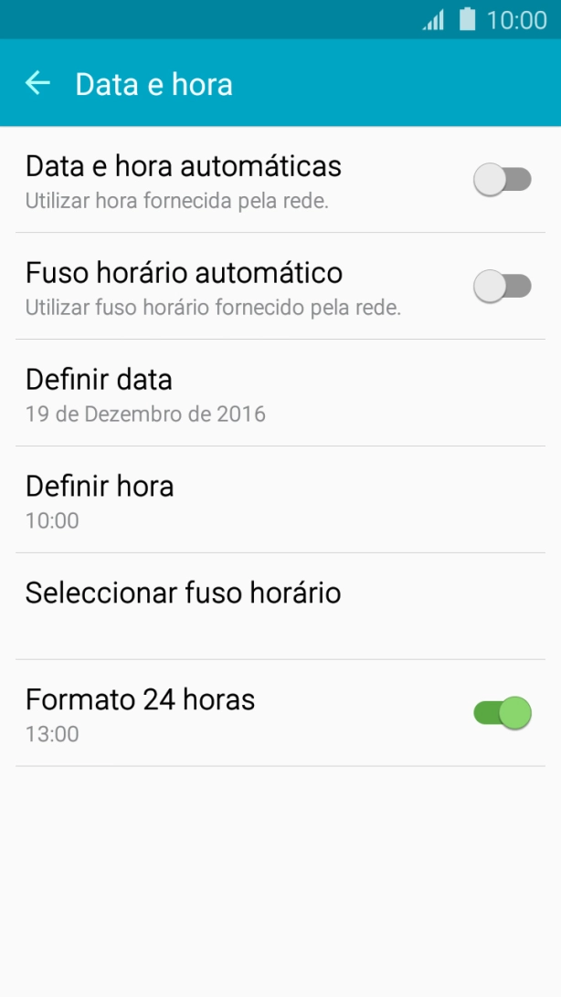 Prima Data e hora automáticas para ativar a função.