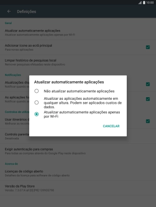 Prima Não atualizar automaticamente aplicações para desativar a função.