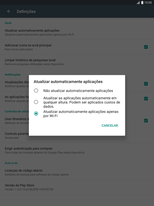 Prima Não atualizar automaticamente aplicações para desativar a função.