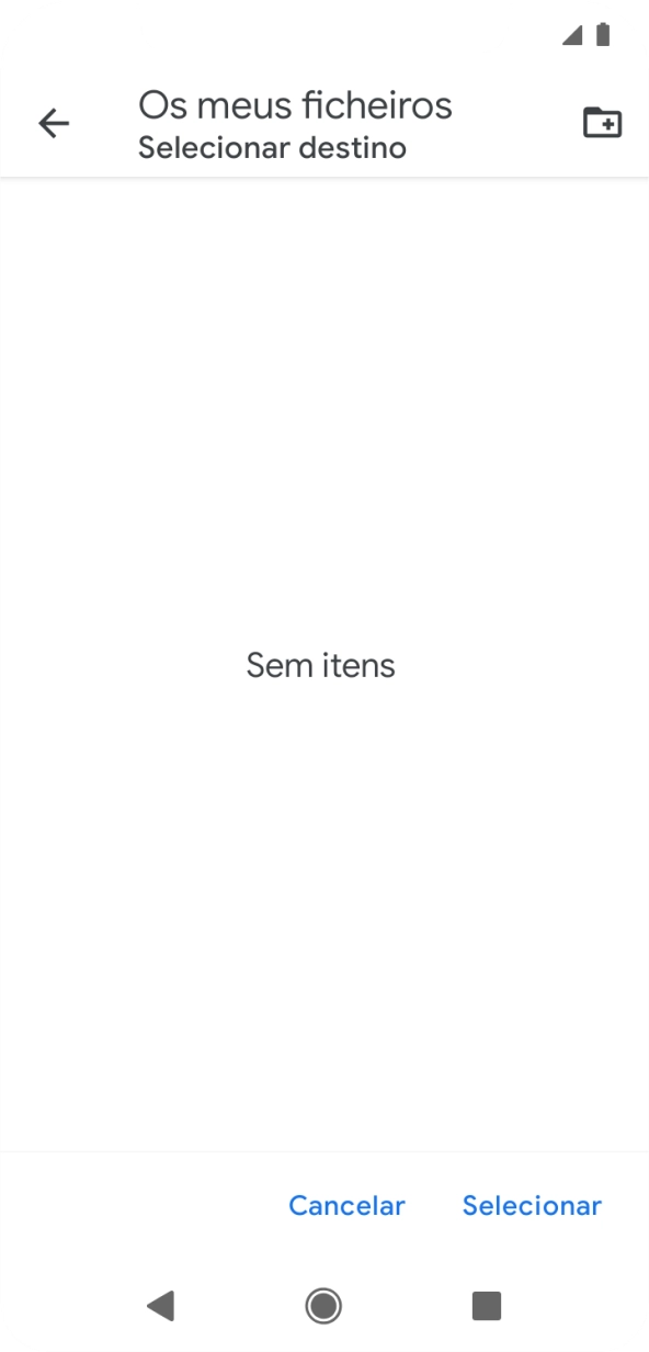Se quiser criar uma nova pasta, prima o ícone de nova pasta e siga as indicações no ecrã para criar uma nova pasta.