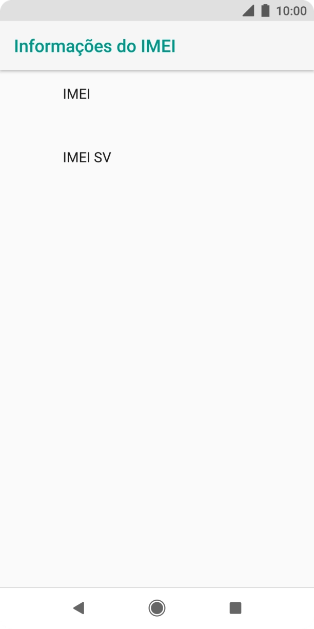 O código IMEI é mostrado no ecrã.