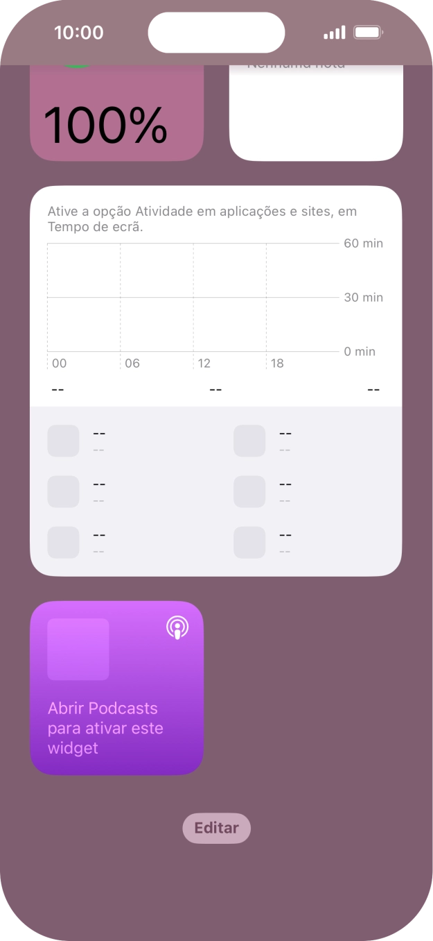 Mantenha premido o widget pretendido até aparecer um menu no ecrã.