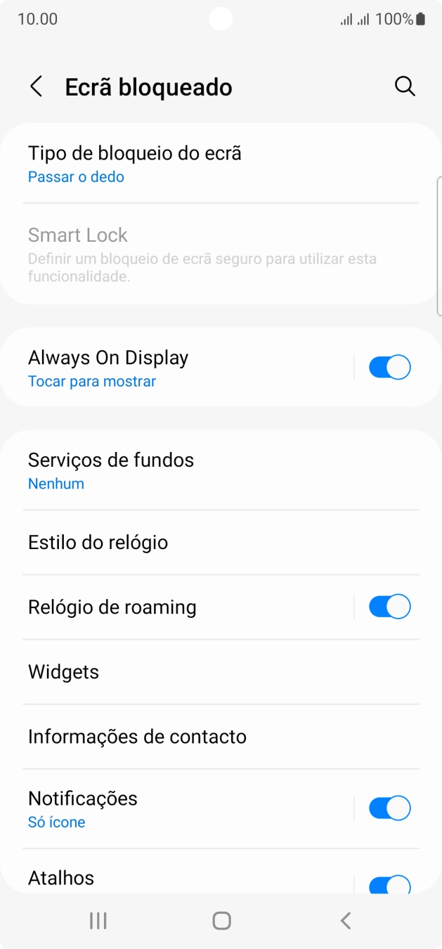 Prima Tipo de bloqueio do ecrã.