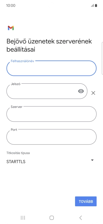 Kattints a „Szerver” alatti mezőre, és írd be az e-mail szolgáltatód bejövő szerverének a nevét.