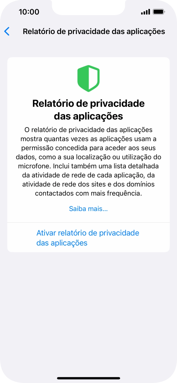 Prima Ativar relatório de privacidade das aplicações para ativar a função.
