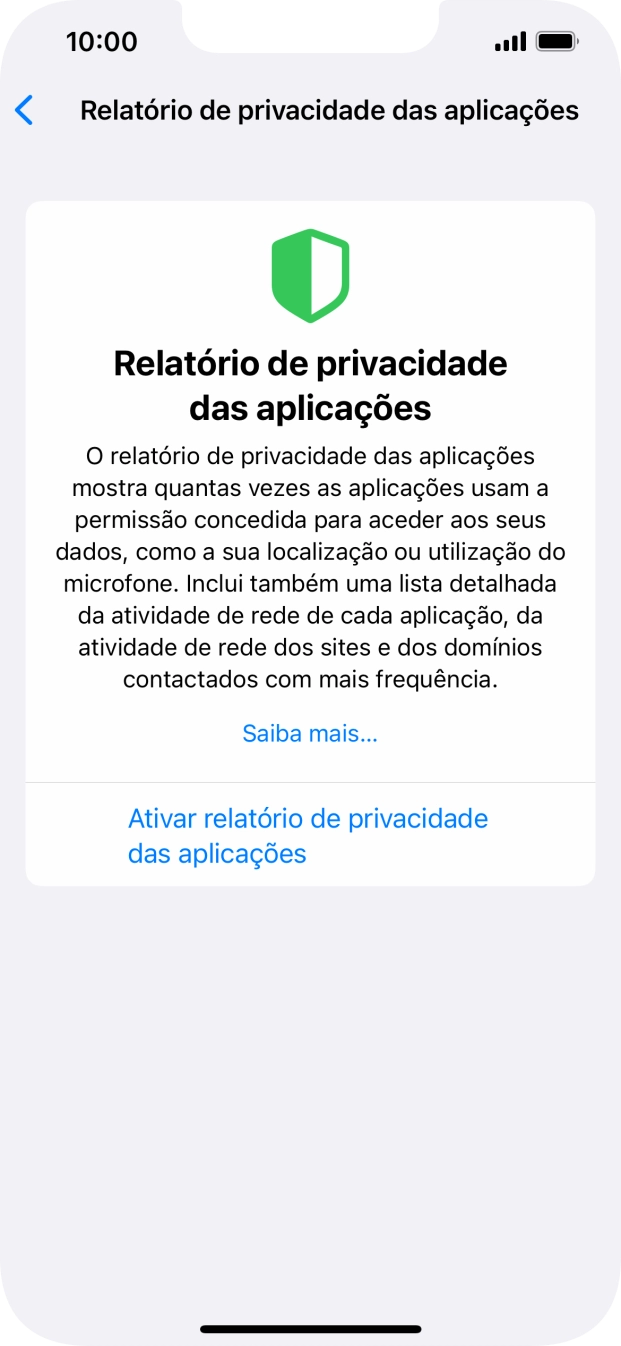 Prima Ativar relatório de privacidade das aplicações para ativar a função.