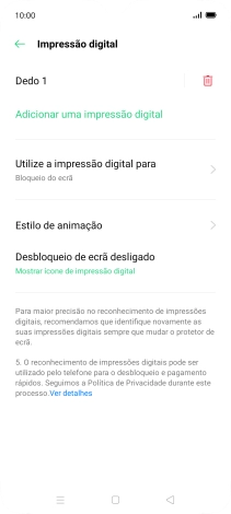 Prima o ícone de apagar  junto às impressões digitais pretendidas.