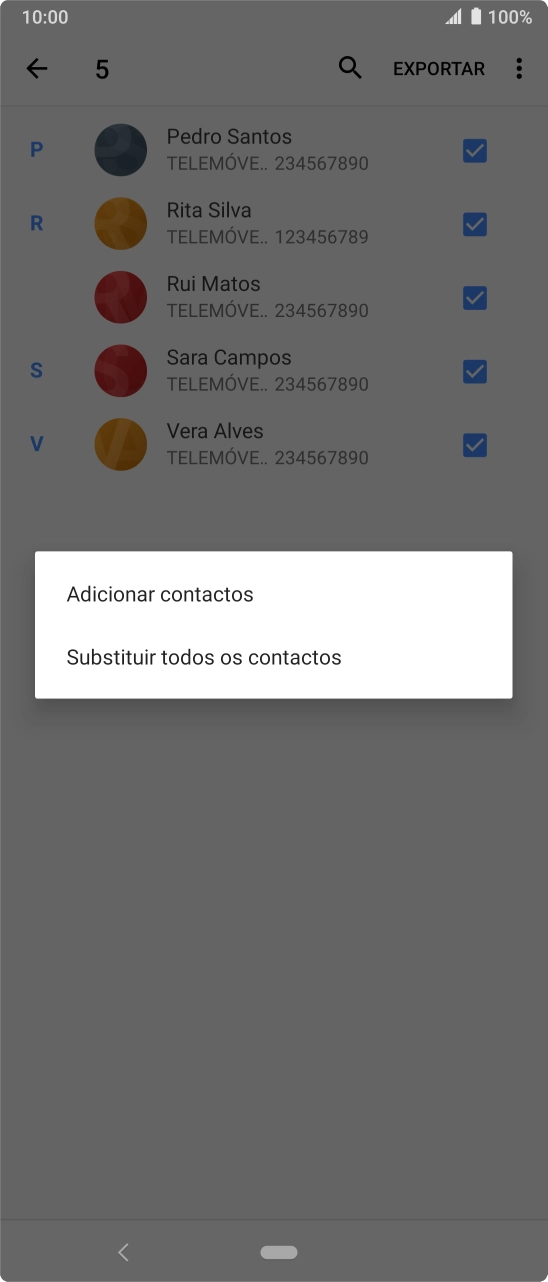 Se pretender manter os contactos existentes no cartão SIM, prima Adicionar contactos.