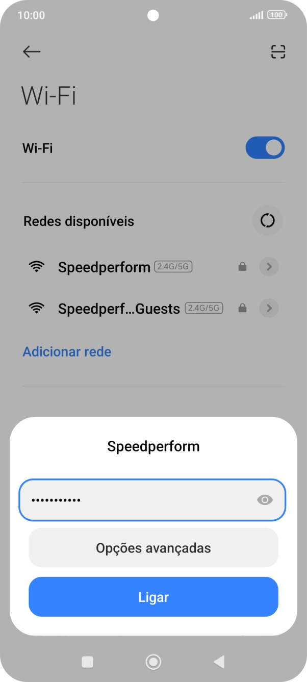 Introduza a password da rede Wi-Fi e prima Ligar.
