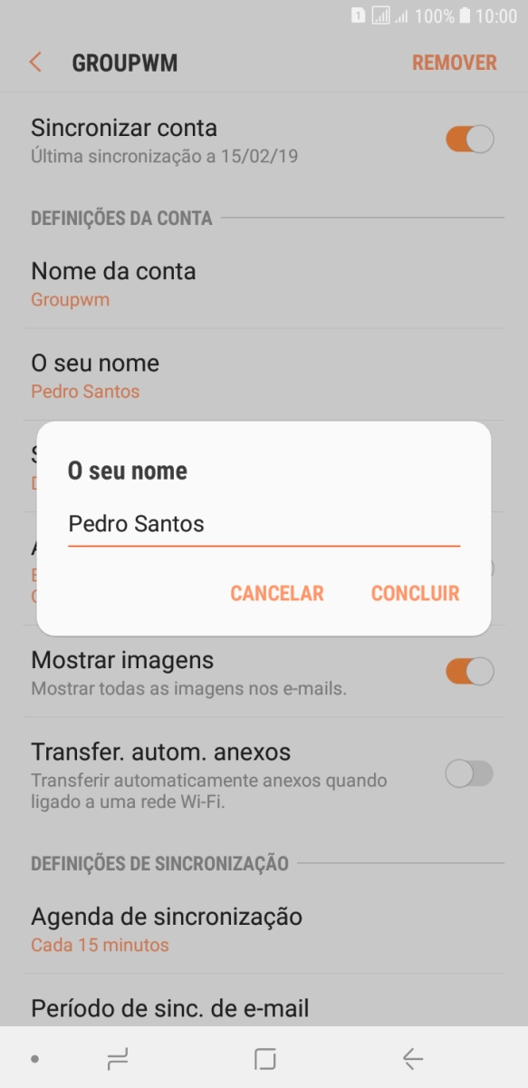 Introduza o nome de remetente e prima CONCLUIR.
