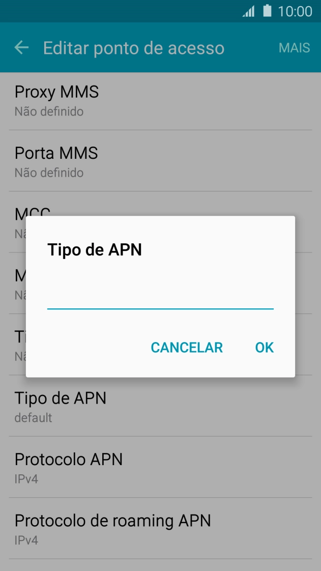 Introduza default e prima OK.
