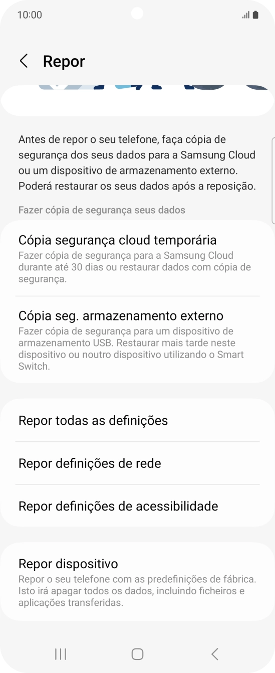 Prima Repor definições de rede.
