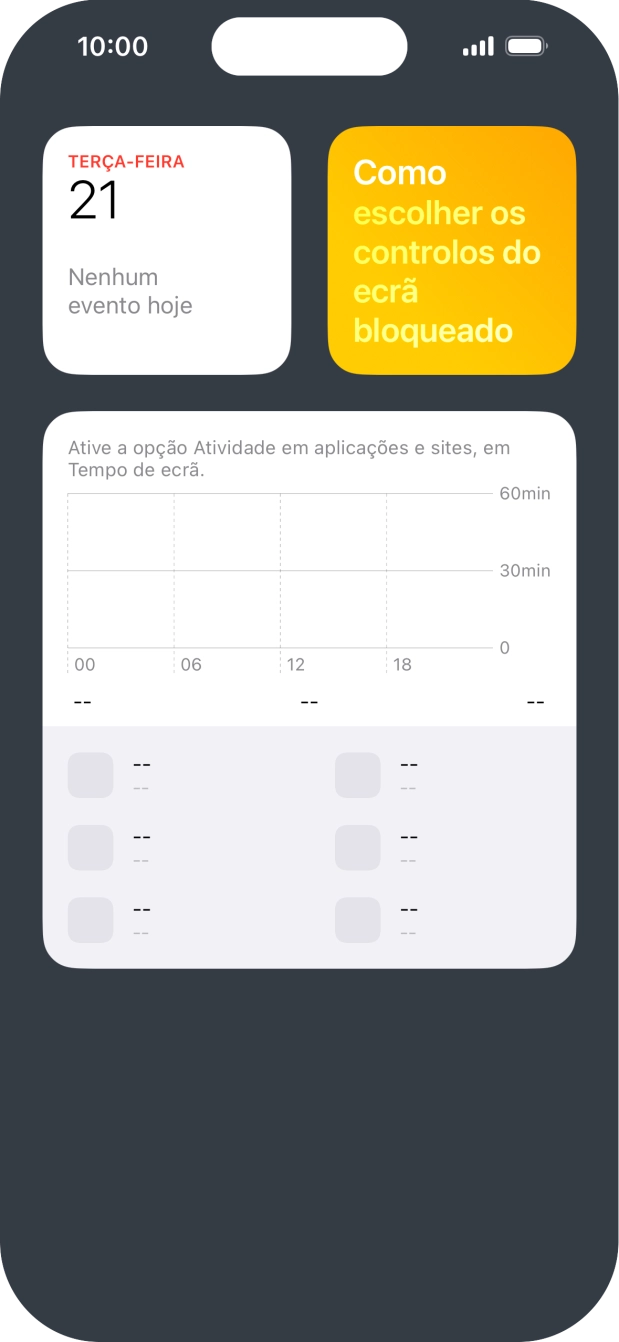 Deslize o dedo para cima ou para baixo no ecrã, para ver mais widgets.