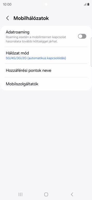 Válaszd a Hozzáférési pontok neve lehetőséget.