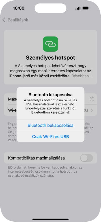 Amennyiben be van kapcsolva a Wi-Fi, válaszd a Csak Wi-Fi és USB lehetőséget.