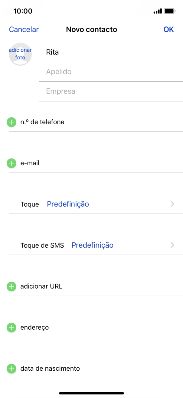 Prima Apelido e introduza o apelido.