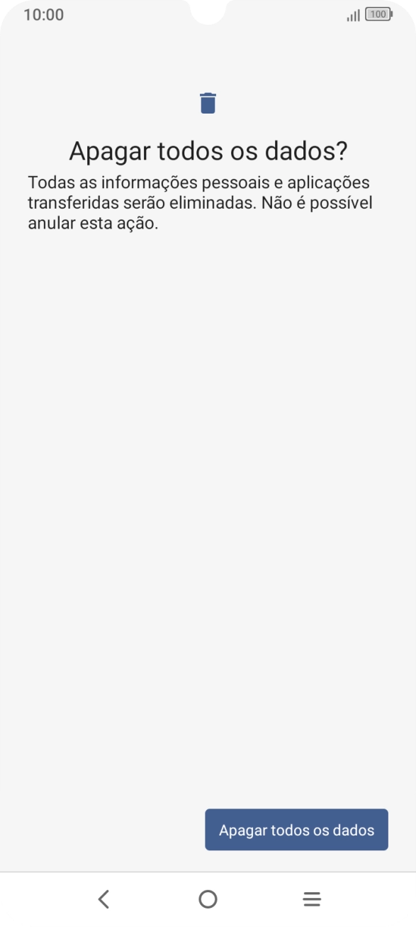 Prima Apagar todos os dados. Aguarde um momento enquanto o telefone restabelece as definições originais. Siga as indicações no ecrã para configurar o telefone de modo que este fique pronto a ser utilizado.