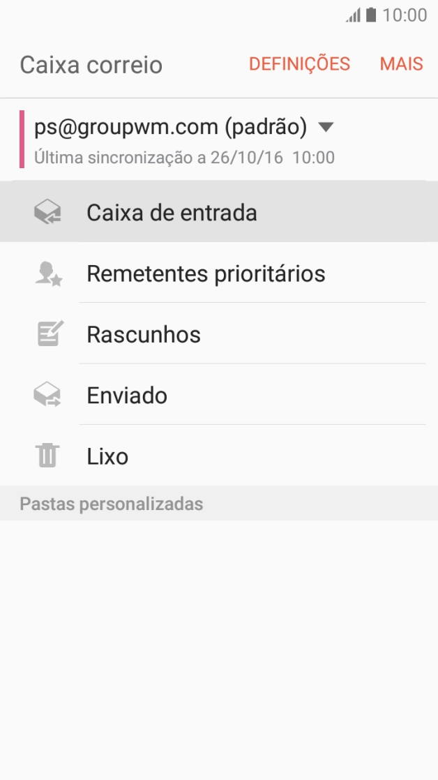 Prima Caixa de entrada sob a conta de e-mail pretendida.