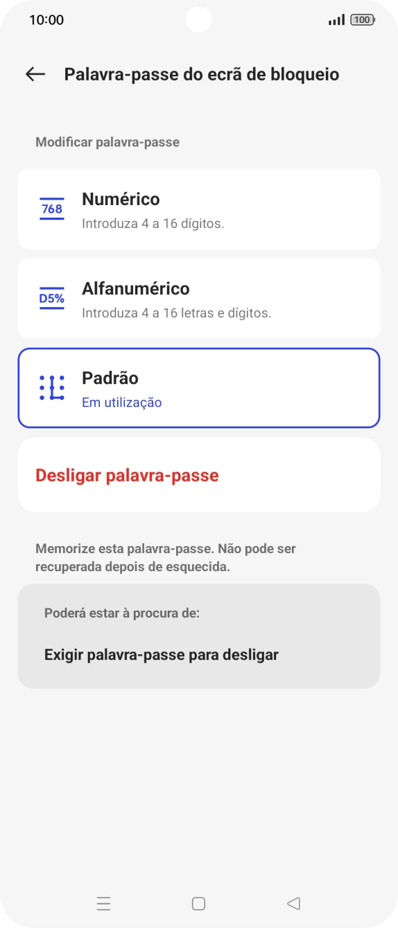 Prima Desligar palavra-passe.