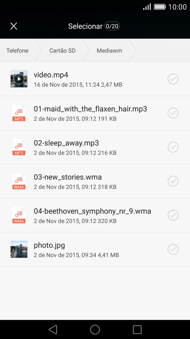 Prima o ficheiro pretendido.