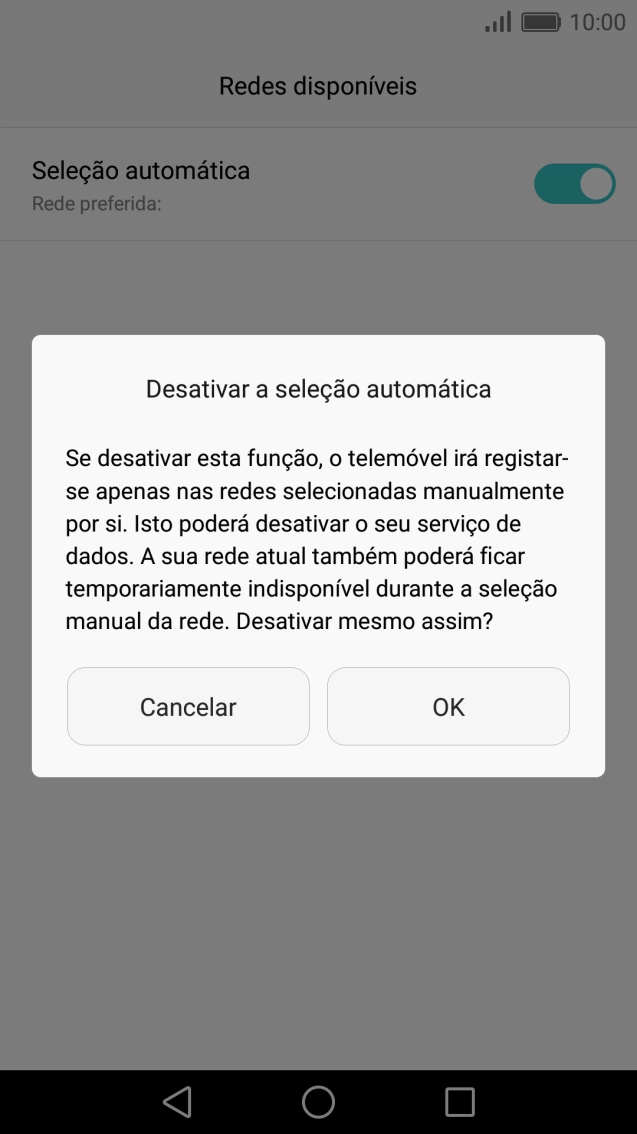 Prima OK para desativar a função.