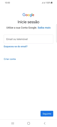 Se não tiver uma conta Google, prima Criar conta e siga as indicações no ecrã para criar uma conta.