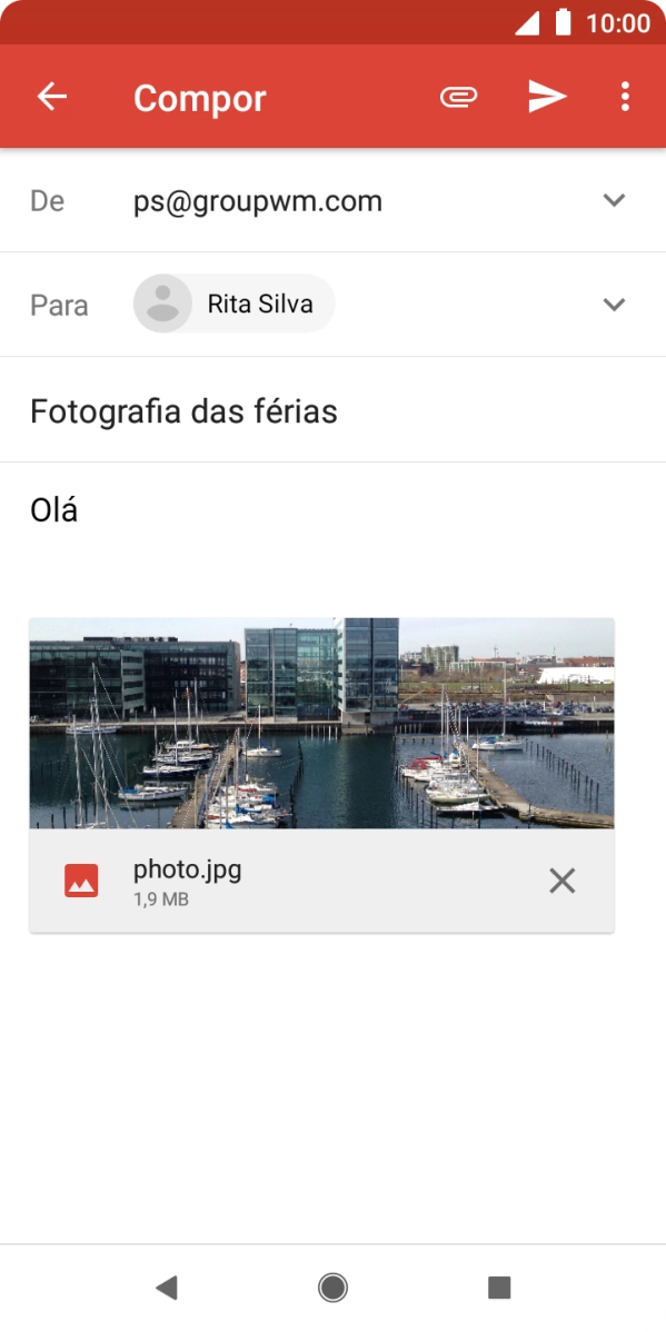 Prima o ícone para enviar quando terminar de escrever o seu e-mail.