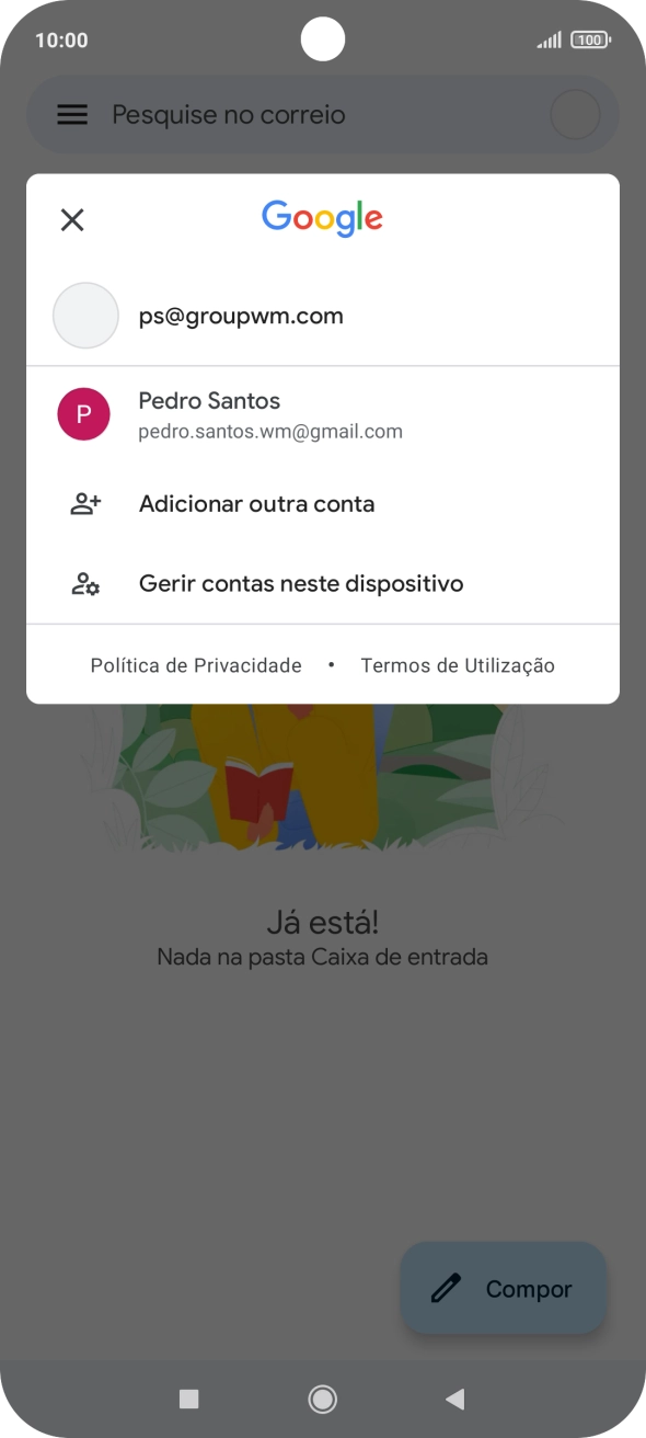Prima a conta de e-mail pretendida.